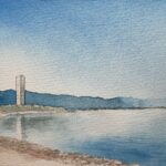 冬の琵琶湖 水彩画 風景 観察