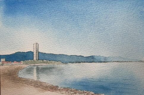 冬の琵琶湖 水彩画 風景 観察